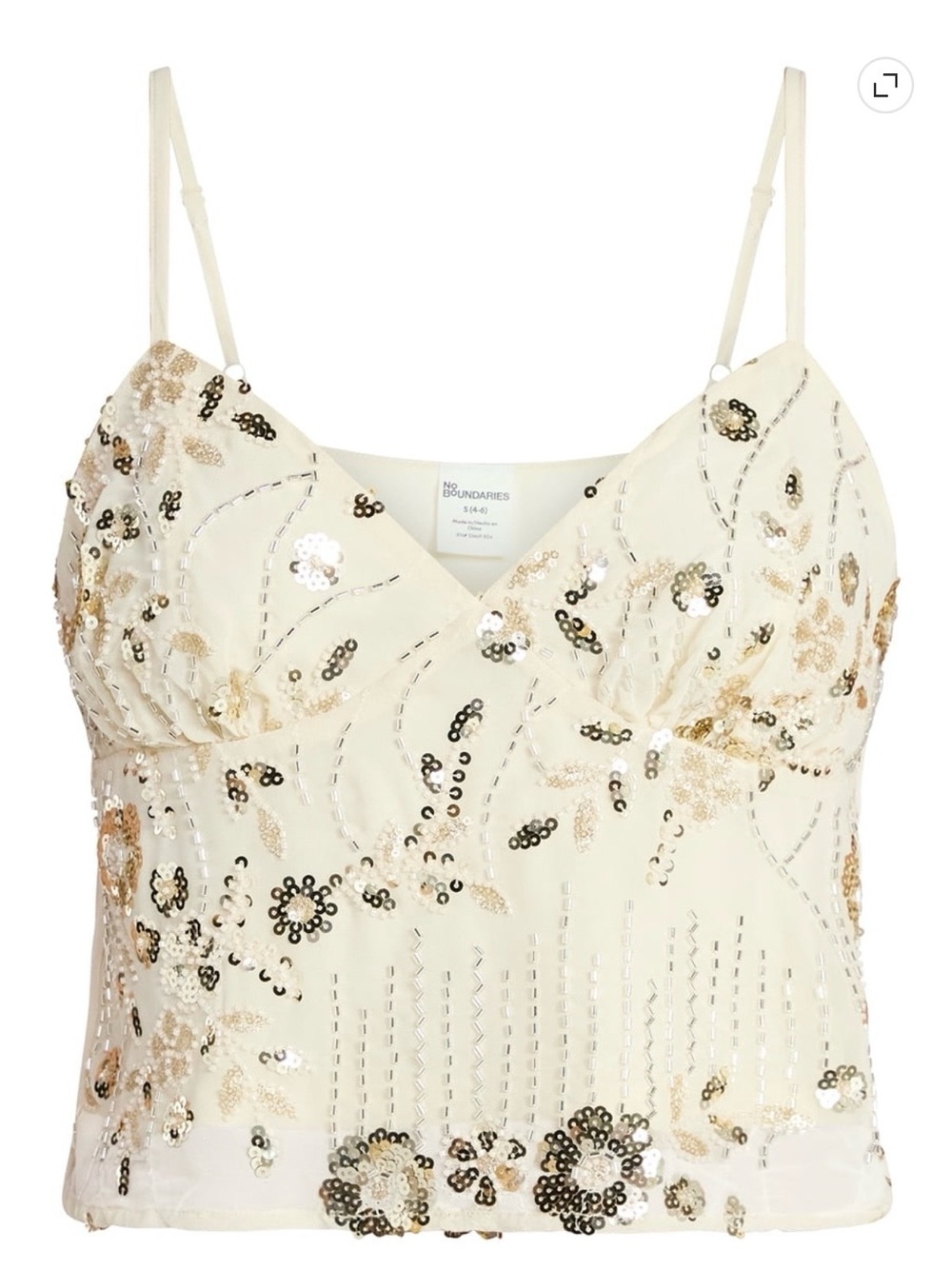 No Boundaries Ivory and Gold Sequin V-Neck Camisole